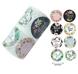500 stks / roll round floral dank u stickers voor bruiloft gunsten en partij handgemaakte zelfklevende stickers envelop zeehonden briefpapier sticker