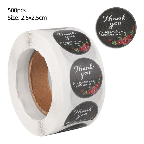 500pcs / rouleau Merci autocollants Circle à la main Papeterie Sticker Sticker Étiquettes de papier auto-adhésif Cuisine Étiquette pour cadeaux