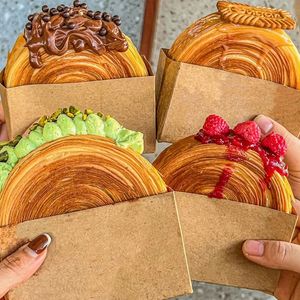 500 pièces emballage Sandwich kraft boîte en papier Hamburger emballage sac en papier résistant à l'huile Burger frites beignet emballage accessoires de cuisson