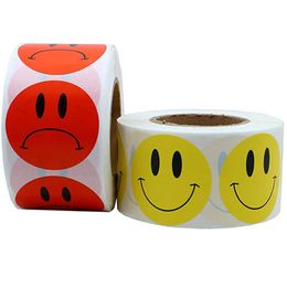 500 stks glimlach geel gezicht en rood droevige gezichtsstickers 1 inch ronde per rol voor schoolleraar kinderen beloning sticker sticker sticker