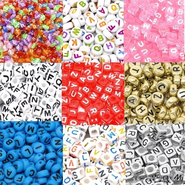 500pcs carré rond acrylique mixte alphabet perles entretoises pour la fabrication de bijoux 6mm lettre perles charmes bracelet collier bricolage Y200730