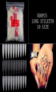 500 STKS Super Lange Scherpe Stiletto Valse Tips 49 cm Platte Vorm voor Acryl UV Gel Nail Art Salon Acryl Valse Nagel Tips Wit Clear1140004