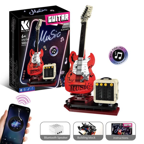 500pcs Aplicación creativa técnica Bloques de construcción de guitarra Ladrillos con Bluetooth Audio USB Gift MOC Sets Toys Construction para Kid 240428