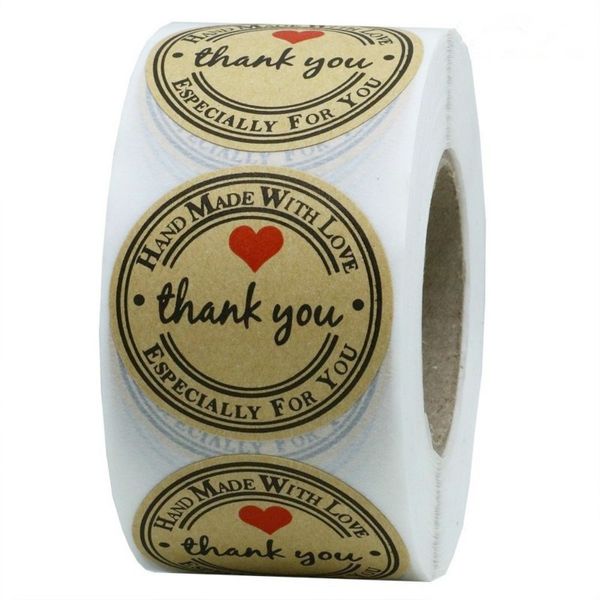 Étiquettes adhésives de remerciement faites à la main avec amour, 1 pouce, 500 pièces, pour sac cadeau de fête, décor de boîte à bonbons