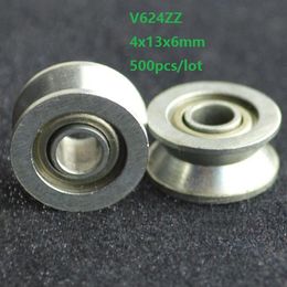 500 stks V624ZZ v624 ZZ 624W 4x13x6mm V Groove Kogellager Rolwiel voor Gids Track 4 * 13 * 6mm High-Carbon Steel