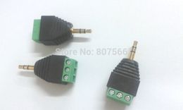 500 stks Video Av Balun 3.5mm 1/8 "Stereo Mannelijk Gouden Aan AV-schroef Terminal Plug Adapter