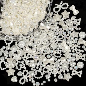 Breloques pour ongles blanches, 500 pièces, perles de Style mixte, cœur, nœud papillon, étoiles, assorties pour ongles, artisanat, décoration artistique, 240219