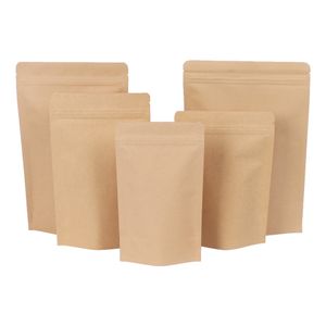 500pcs Zipper Brown Kraft aluminizing pouch, Stand up kraft paper aluminum foil bag Rescellable Zip Lock Grip seal Food Grade DHL