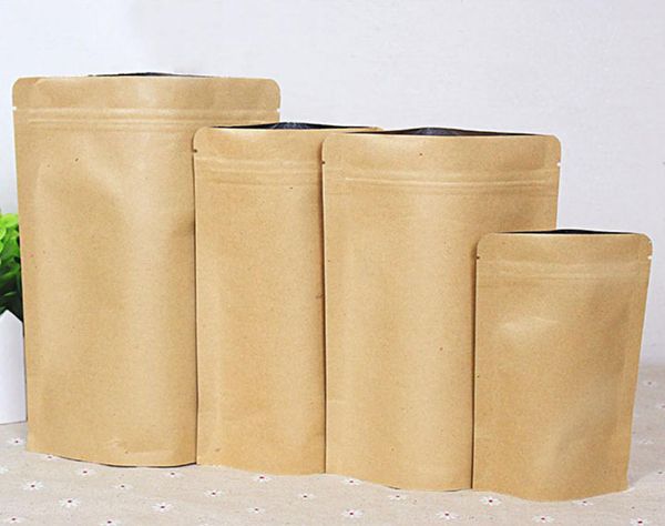 Bolsas de embalaje de aluminio Kraft marrón de 500 Uds., bolsa de papel de aluminio de pie, bolsa de grado alimenticio con cierre de cremallera resellable