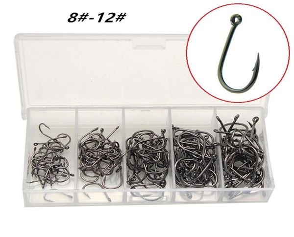 500pcs1box 5 tailles mixtes 812 Black ISE Crochet High Carbon Steel Barbed Fishings Fishhooks Asian Carp Pesca Tackle Accessori5495217