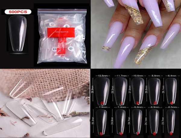 500pcsbag Long Ballerina Nails Clear Natural Cercine Faux Nail Art Tips Ultra Flexible Fake Full Cover Designs Manucure3742862