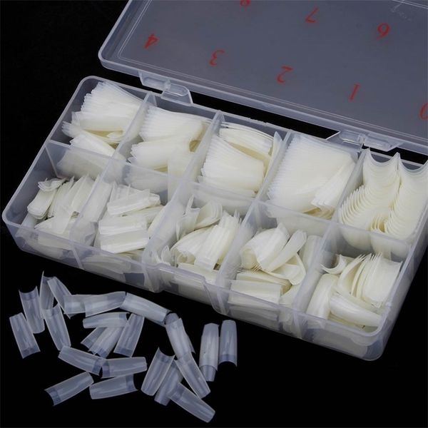 500pcsBox Artificielle Pleine Couverture s Conseils Acrylique Transparent Capsules Français Manucure Faux Ongles 220812