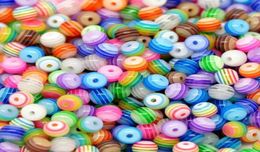 Lot de 500 perles rondes en résine, mélange de couleurs, rayées, 6mm, 8mm, pour collier épais, Bracelet, DIY4178607