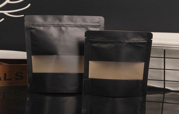 500pcslot Black Kraft Paper Bolsa de ventana esbocalizada Snack Snack Snack Coffe Coffee Packaging Bolse de papel de papel de papel de Navidad Pouche1265715