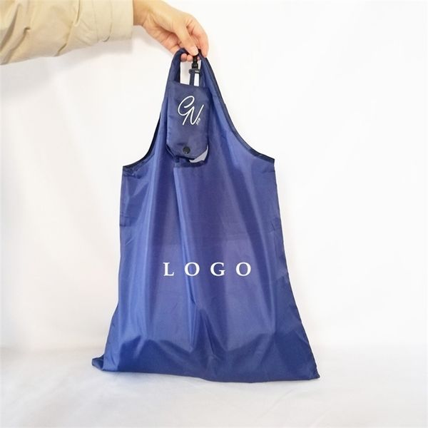 500pcslot sacs d'épicerie réutilisables pliables lavables sac à provisions imprimé personnalisé tissu polyester léger robuste pour le marché 220704