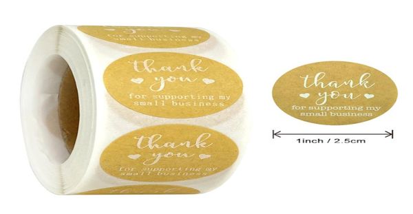 500pcsroll Embacking Gracias por apoyar mi empresa Kraft Kraft con etiquetas redondas Dragee Candy Regalo Cajas de pasteles y Pack4500016
