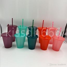 500PSC glitter plastic drinktumblers 16oz kleurrijke kopjes met deksel en stro snoep kleuren herbruikbare koude dranken beker magische koffiebier mokken