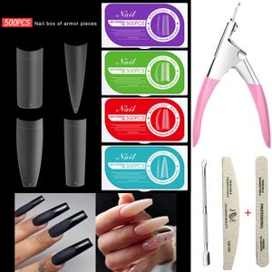 500Tips Kunstnagels Nep Plastic Boxed Zachte Dunne Franse Lange Doodskist C Gebogen Vierkant Korte Stiletto Mat Transparant 240318