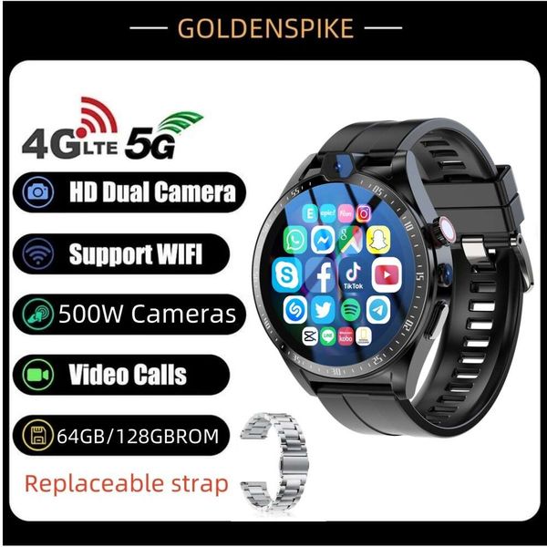 500W 4G Smart Watch Dual Camera Global Call Carte SIM 4G SIM Pluggable avec WiFi GPS Outdoor Sport Android Wrist Watches for Men