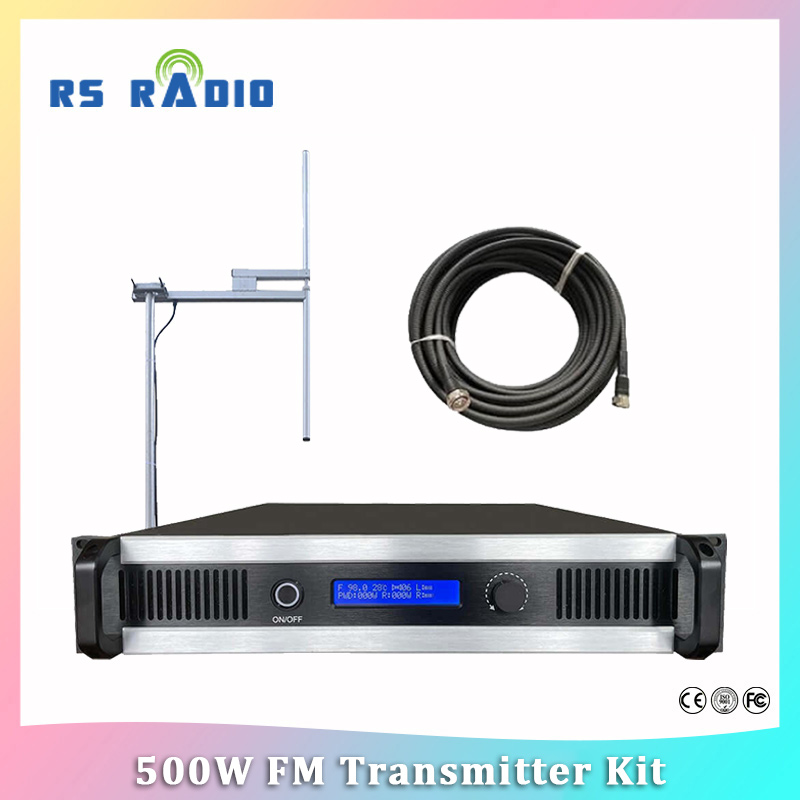 Transmisor FM de transmisión de 500 W + antena de 1 bahía + cable de 30 m para estación de radio