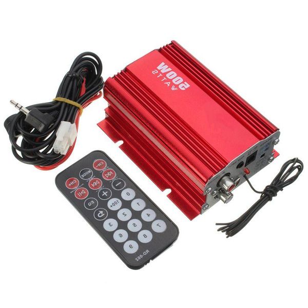 Livraison gratuite 500W voiture moto moto 2CH 2 canaux amplificateur audio amplificateur USB MP3 FM rouge Mjwai