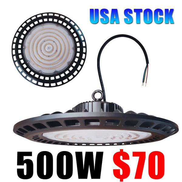 500W LED UFO High Bay Lights 85-265V 60,000LM 6000K-6500K Cable de luces LED blanco frío con gancho colgante para taller de fábrica Almacén Granero Crestech168