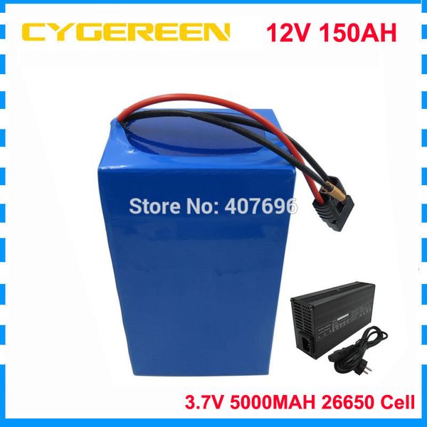 Batterie au lithium 500W 12V 150AH pour batterie ebike 12V li-ion 3.7V 5000MAH 26650 cellule avec chargeur 10A 50A/100A BMS
