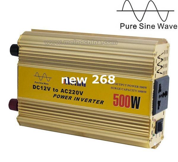 Freeshipping 500W Inversor de corriente Onda sinusoidal pura 12V CC a 220V Convertidor de CA Inversores de automóvil Adaptador de CA Fuente de alimentación Meind