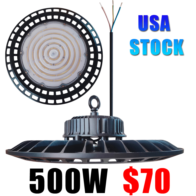 500W UFO LED High Bay Light lampada Magazzino di fabbrica Illuminazione industriale 60000 Lumen 6000-6500K IP65 Magazzino Luci a LED per Garage Fabbrica Officina Palestra crestech