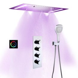 Mélangeur de douche dissimulé, ensemble de douche thermostatique multifonction SPA pluie atomisation système de douche Led 500x360mm