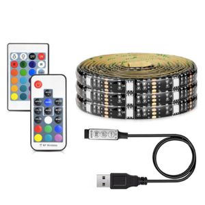 Tira de luces LED RGB de 5V CC 5050, resistente al agua, 30LED/M, tiras de luces LED USB, cinta de neón Flexible, 1M-5M, agregar control remoto para fondo de TV