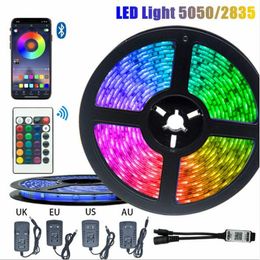 5050 LED Tira de luz Controlador Bluetooth Fondo impermeable Luces nocturnas Decoración Cinta Tiras flexibles Lámpara Decoración Cadena AU/UK/EU/US