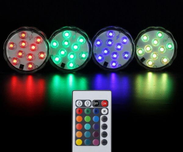 5050 SMD 10 LED Luces nocturnas sumergibles Lámpara de vela Control remoto Base de jarrón floral multicolor Luz impermeable Decoración de fiesta de cumpleaños de boda