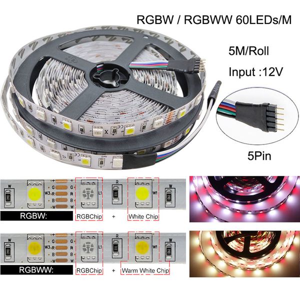 Tira de luces Led 5050 SMD RGBW 60LED/M no impermeable DC 12V RGB tiras LED flexibles blancas con adhesivo de doble cara