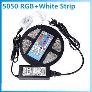 Bande lumineuse Led Flexible 5050 SMD RGBW/RGBWW, 5M, 60 diodes/M, IP65, étanche, + 40 touches, télécommande IR + adaptateur d'alimentation 12V 5a