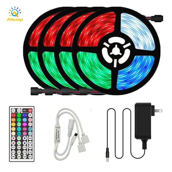 5050 bandes Kit complet 16.5ft 65.6ft DC12V 60LEDs/M RGB LED bandes lumineuses ruban à intensité variable avec adaptateur à distance 44 touches