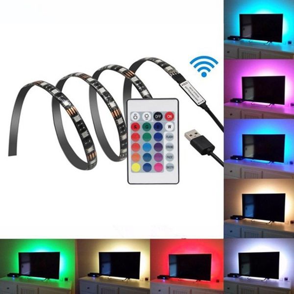 Bande lumineuse LED USB 5050, rétro-éclairage TV, époxy, étanche, couleur rvb, panneau nu avec télécommande à 24 touches, USB 5V