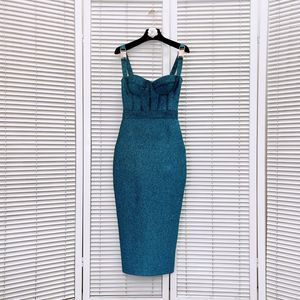506 L 2024 Milaan Runway Dress Spring Summer Mouwloze Spaghetti Riem Blauwe jurken Damesjurk Mode Hoge kwaliteit Luxijia
