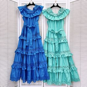 506 XXL 2024 Milan Runway Dress Spring Summer Mouwloze bemanning Nek Blauw Witte jurken Damesjurk Mode Hoge kwaliteit Luxijia