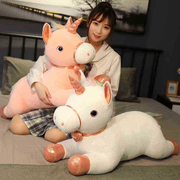 5085Cm Géant Nouveau Mignon Couché Licorne En Peluche Câlins Pour ldren Doux Dessin Animé Animal Cheval Poupée Sommeil Oreiller Fille Bébé Cadeau J220729