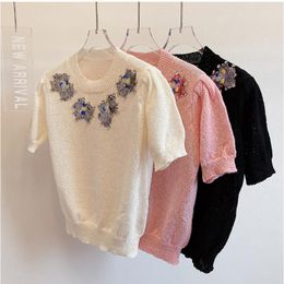509 L 2023 Runway Summer Brand SAme Style Suéter de manga corta Blanco Negro Rosa Pullover Cuello redondo Rayas Ropa de moda Alta calidad para mujer YL
