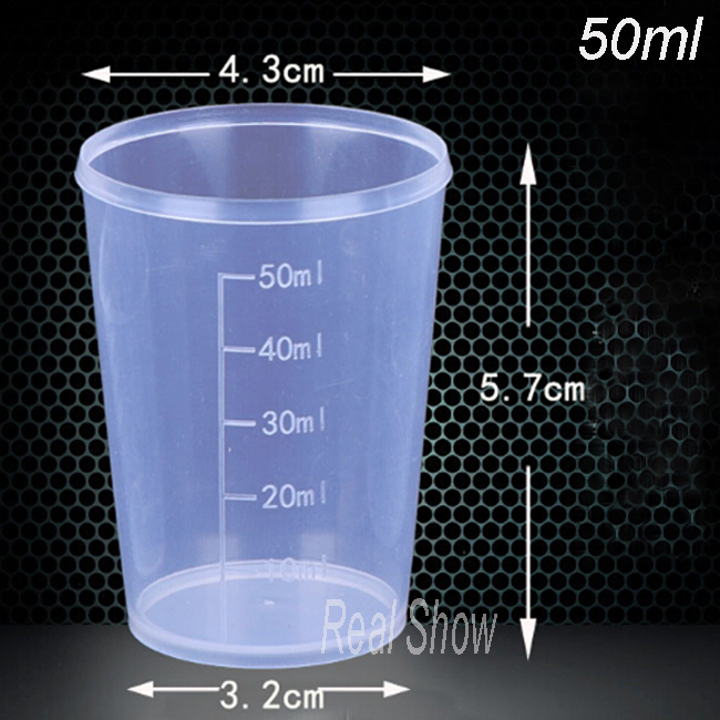 50cc tasses à mesurer, 50ml tasse en plastique clair 100pcs / lot livraison gratuite, avec petite échelle de tasse en gros