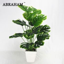 50 cm 18 fork grote kunstmatige plant plastic schildpadbomen bladeren nep monstera tak tropische groene plant voor bonsai indoor decor316t