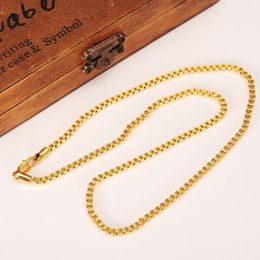 50 cm 3 mm marca etíope cuadrado 24 k oro fino amarillo GF collares gruesos cadena de caja Dubai Arab260R