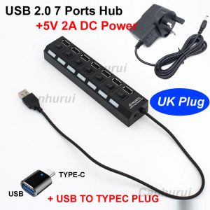 50cm 7 ports USB 2.0 Hub Type-C 30 / 3.1 Splitter USB + 5V 2A AC DC ADAPTERS ADAPTER STAND