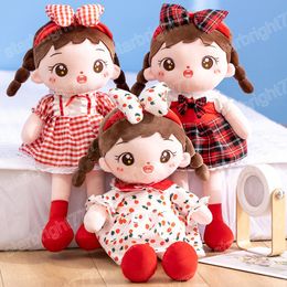 50 cm belle robe à carred rouge bébé fille avec bandeau jouet en peluche douce robe imprimé de fleur poupées en peluche pour les enfants cadeau d'anniversaire