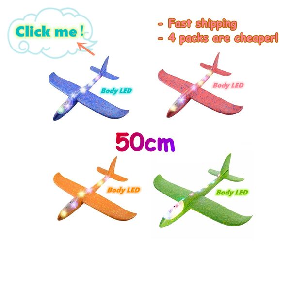 Grand avion en mousse volant planeur jouet avec lumière LED jet de main avion jeu de plein air modèle d'avion jouets pour enfants garçons cadeau