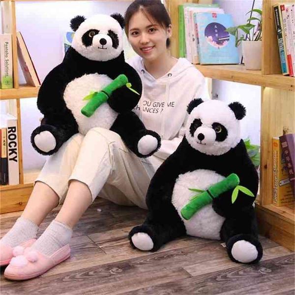 50 cm gros dessin animé Panda étreignant bambou jouets en peluche pour enfants doux Animal poupée enfants cadeau filles belle oreiller 210728