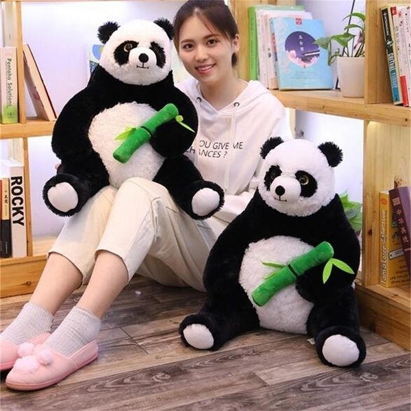 50cm Fat Cartoon Panda étreignant Bambou Jouets en peluche pour enfants Doux Animal Poupée Enfants Cadeau Filles Belle Oreiller LJ201126