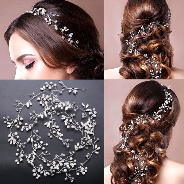 Tocados de cristales y perlas de 50CM de largo para mujer, accesorios nupciales para el cabello de boda, tocados hechos a mano, diademas de oro plateado